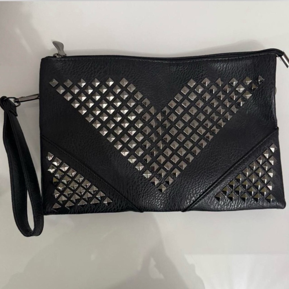 Black Studded Clutch Bag - Edgy Alt Vibes